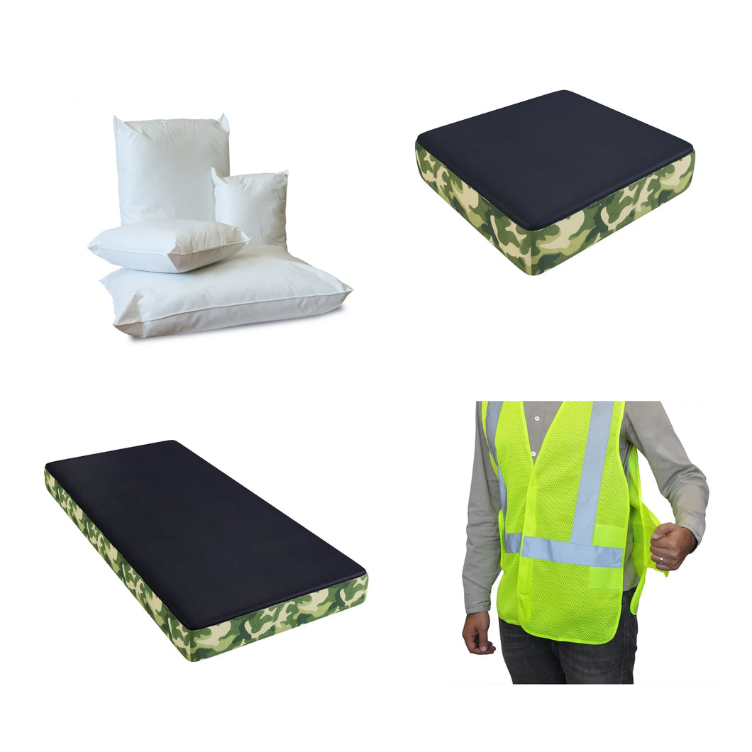 Patriot Welcome Pack: Foam Truck Mattress & Seat Cushion & Therapeutic Pillow & ANSI Safety Vest